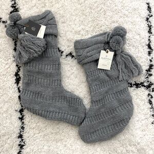 NWT Set of 2 Gray Cable Knit Tassels Christmas Stockings - Hearth & Hand